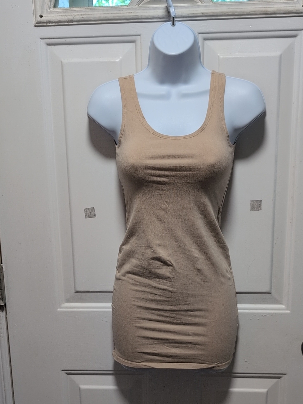 Divided Beige Scoop Neck Tank Top